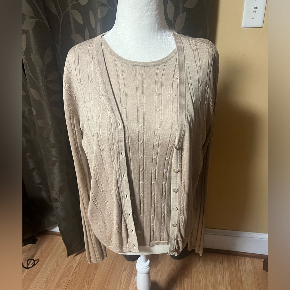 Women's Beige Sweater Cardigan Set